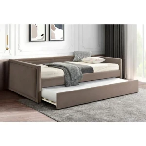 Postelja LIMETA . Postelja LIMETA, je eleganten kos pohištva, ki zagotavlja prijeten počitek. Narejen je iz žametnega blaga, kar zagotavlja prijeten