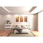 Postelja POMLAD . Postelja POMLAD je primena za vsako spalnico. Narejena je iz visokokakovostne laminirane plošče debeline 16 mm. Postelja ima ABS robove, ki