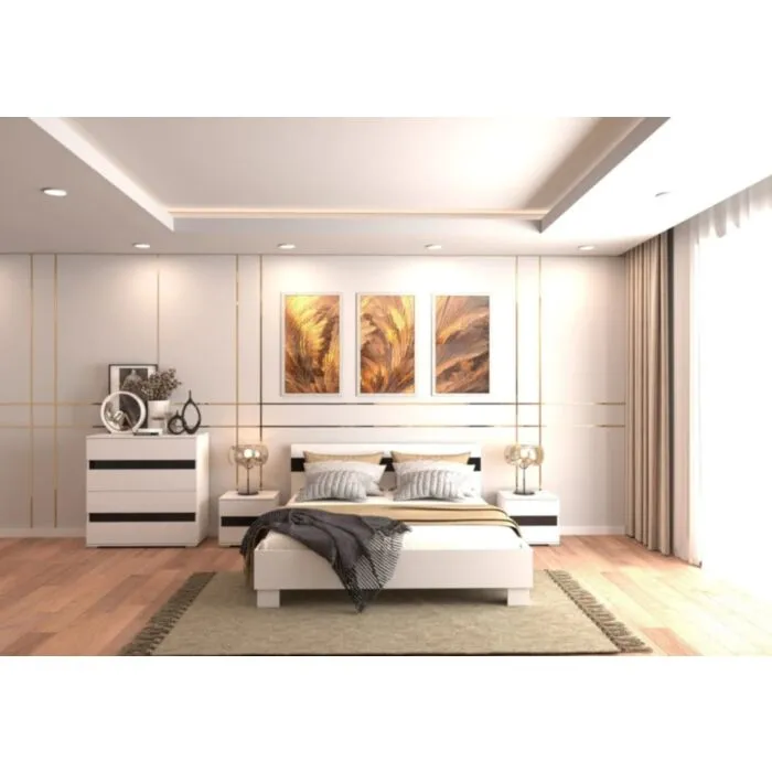 Postelja POMLAD Postelja POMLAD . Postelja POMLAD je primena za vsako spalnico. Narejena je iz visokokakovostne laminirane plošče debeline 16 mm. Postelja ima ABS robove, ki