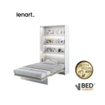 Navpična stenska postelja METULJ je primerna za vzmetnico 120 cm širine. Opremljena je z dodatnimi notranjimi policami. Primerna je tudi za majhno