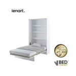 Navpična stenska postelja METULJ je primerna za vzmetnico 120 cm širine. Opremljena je z dodatnimi notranjimi policami. Primerna je tudi za majhno