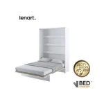 Navpična stenska postelja METULJ je primerna za vzmetnico 140 cm širine. Opremljena je z dodatnimi notranjimi policami. Primerna je tudi za majhno