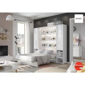 Postelja v omari METULJ 140x200 cm - bela visoki sijaj