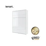 Navpična stenska postelja METULJ je primerna za vzmetnico 140 cm širine. Opremljena je z dodatnimi notranjimi policami. Primerna je tudi za majhno