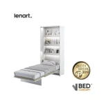 Navpična stenska postelja METULJ je primerna za vzmetnico 90 cm širine. Opremljena je z dodatnimi notranjimi policami. Primerna je tudi za majhno