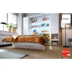 Navpična stenska postelja METULJ je primerna za vzmetnico 90 cm širine. Opremljena je z dodatnimi notranjimi policami. Primerna je tudi za majhno