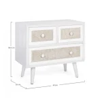 Predalnik 2C-1C MONTIEL . Predalnik 2C-1C MONTIEL je narejen iz MDF-ja, sprednja stran predala je ovlečena v tkanino, noge so iz kovine. Ima poseben in