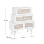 Predalnik 2C-2C MONTIEL . Predalnik 2C-2C MONTIEL je narejen iz MDF-ja, sprednja stran predala je oblečena v tkanino, noge so iz kovine. Ima štiri elegantne