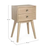 Predalnik 2C ALANNIS . Predalnik ALANNIS je narejen iz lesenega okvirja, zgornja in stranski plošči sta iz MDFja. Ročaji so kovinski. Dimenzije: širina: