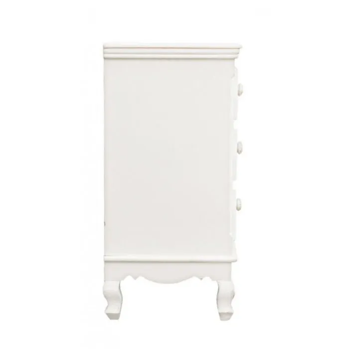 Predalnik 3C CLORINE . Predalnik 3C CLORINE v rustičnem slogu vas bo navdušil. Predalnik ima 3 predale. Dobavljiv je v beli barvi z dodanim motivom cvetic.