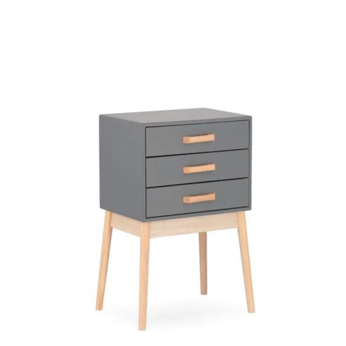 Predalnik 3C ORDINARY siva . Predalnik ORDINARY 3C siva je eleganten kos pohištva, ki popestri vašo prostor. Noge so narejene iz borovega lesa z MDF