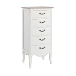 Predalnik JUSTINE, je eleganten in kakovosten kos pohištva. Okvir je narejen iz lesa pavlovnije in furnirja. Plošča je narejena iz MDF-ja. Ima kovinske