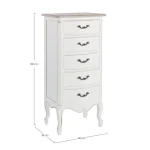 Predalnik JUSTINE, je eleganten in kakovosten kos pohištva. Okvir je narejen iz lesa pavlovnije in furnirja. Plošča je narejena iz MDF-ja. Ima kovinske