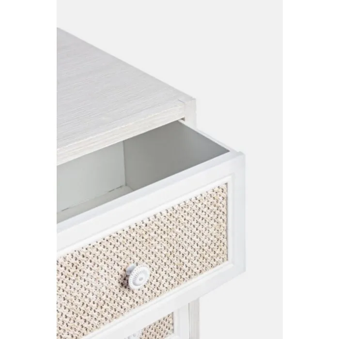 Predalnik 5C MONTIEL . Predalnik 5C MONTIEL je narejen iz MDF-ja, sprednja stran predala je ovlečena v tkanino, noge so iz kovine. Material: - MDF - Tkanina -