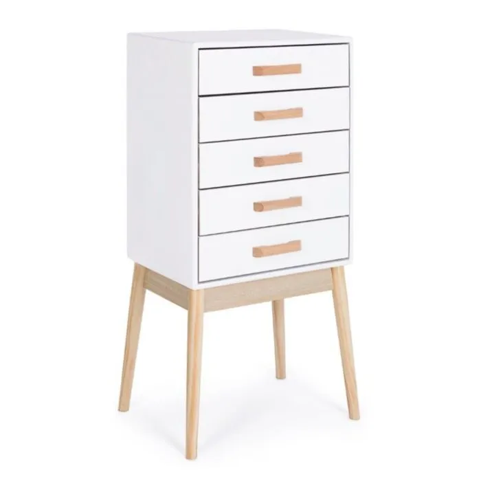 Predalnik 5C ORDINARY bela . Predalnik 5C ORDINARY bela je edinstven in prefinjen kos pohištva, Izdelan je iz trpežnega borovega lesa, kar zagotavlja