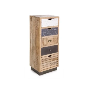 Predalnik 5C TUDOR . Predalnik TUDOR je narejen iz lesenega okvirja (mango), podnožje je kovinsko. Dimenzije: širina: 45cm globina: 35cm višina: 110cm