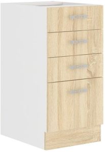 Predalnik ARA 40D 3P je sestavljen iz fronte in korpusa iz MDF plošče, debeline 16 mm. Robovi so iz melamina. Na voljo je v barvi sonome in hrasta. Ročaji