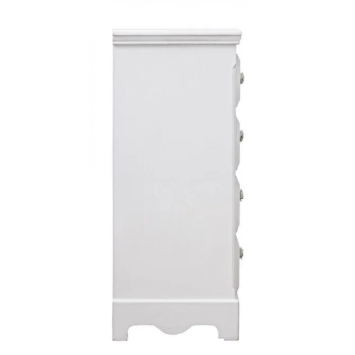 Predalnik BLANC 4C L . Predalnik BLANC 4C L je narejen iz MDF-ja, ima zaključek bele mat barve. Ročaji so iz polismole. S svojo obliko doda prostoru poseben