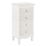 Predalnik CLORINE 4 v rustičnem slogu vas bo navdušil. Predalnik ima 4 predale. Dobavljiv je v beli barvi z dodanim motivom cvetic. Materijal: - MDF