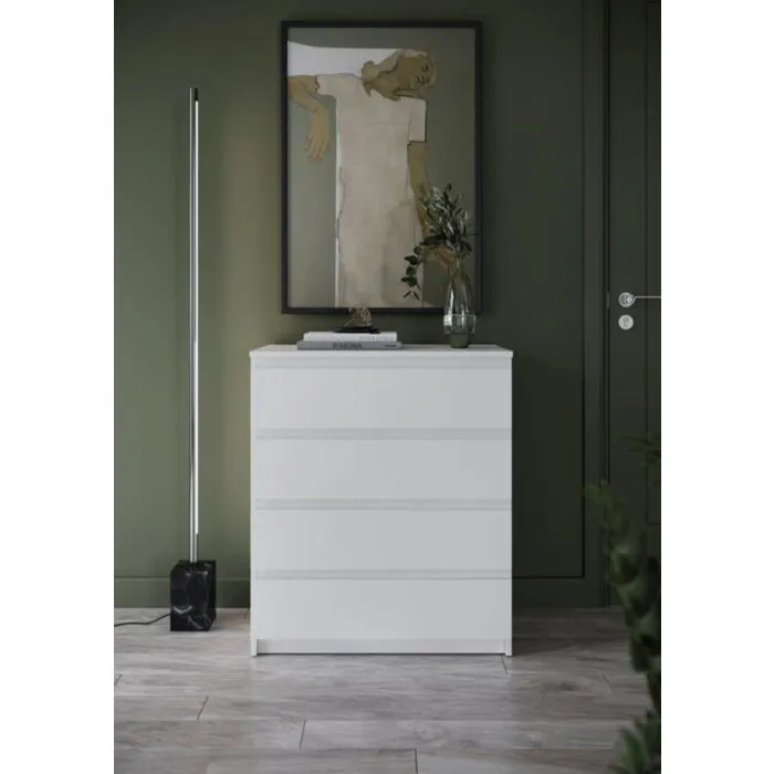 Predalnik EDI 2 . Predalnik EDI 2 je predalnik bele barve s štirimi predali. Odlično se poda v vsak prostor, saj ima moderne linije in brezčasen elegaten