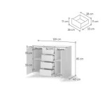 Predalnik EDI . Predalnik EDI je predalnik s štirimi predali in dvema vratoma. Material: - Laminirana plošča - ABS robovi Dimenzije: - Š: 109 cm x V: 85 cm