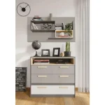 Predalnik SIVKO . Predalnik SIVKO ima tri predale in vdolbino. Je prostorna in praktična komoda v sodobnem slogu. JE v kombinaciji treh barv - Svetlo siva,