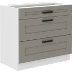 Kuhinjo TAJA je možno naročiti v kompletu (Kuhinjski bloki TAJA) ali pa po posameznih elementih po vaši izbiri. Predalnik TAJA 80D 3P ima tri predale