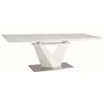 Raztegljiva jedilna miza ALEN 2 . Moderna miza ALEN 2 v kombinaci barve bela visoki sijaj in belega stekla, bo prinesla svežino v vaš prostor. Miza je
