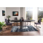 Raztegljiva jedilna miza ASH, je eleganten kos pohištva. Mizna plošča je narejena iz kaljenega stekla in italijanske keramike v črni mat barvi. Podnožje