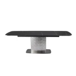 Raztegljiva jedilna miza ASH, je eleganten kos pohištva. Mizna plošča je narejena iz kaljenega stekla in italijanske keramike v črni mat barvi. Podnožje