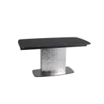 Raztegljiva jedilna miza ASH, je eleganten kos pohištva. Mizna plošča je narejena iz kaljenega stekla in italijanske keramike v črni mat barvi. Podnožje