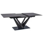 Raztegljiva jedilna miza KRONA 160 . Raztegljiva jedilna miza KRONA 160 je narejena iz kvalitetnega kaljenega stekla s keramiko. Okvir je iz metala, dobavljiva