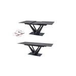 Raztegljiva jedilna miza KRONA 160 . Raztegljiva jedilna miza KRONA 160 je narejena iz kvalitetnega kaljenega stekla s keramiko. Okvir je iz metala, dobavljiva