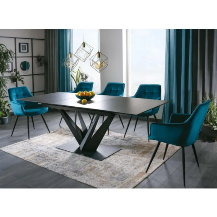 Raztegljiva jedilna miza KRONA 160 Raztegljiva jedilna miza KRONA 160 . Raztegljiva jedilna miza KRONA 160 je narejena iz kvalitetnega kaljenega stekla s keramiko. Okvir je iz metala, dobavljiva