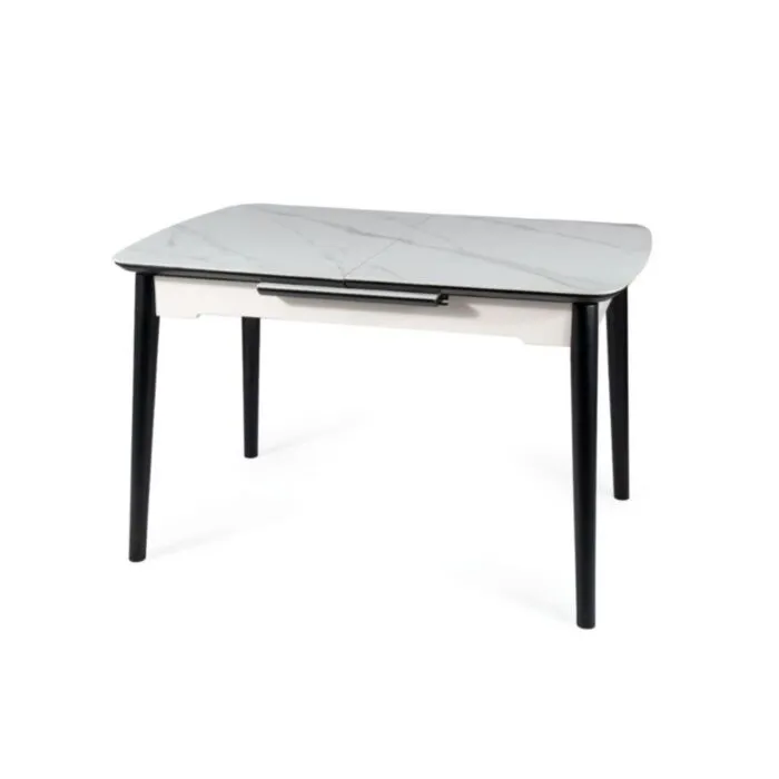 Raztegljiva jedilna miza LAROS Raztegljiva jedilna miza LAROS . Raztegljiva jedilna miza LAROS je modernega dizajna. Mizna plošča je narejena iz kvalitetne MDF plošče, ter keramike v