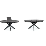 Raztegljiva jedilna miza LJILA 120 . Raztegljiva jedilna miza LJILA je narejena iz kvalitetnega kaljenega stekla ter keramike, v temno sivi mat barvi. Okvir je