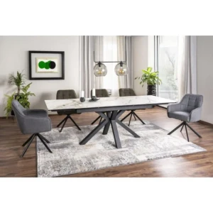 Raztegljiva jedilna miza LOKI 160 - bela mat . Raztegljiva jedilna miza LOKI 160 - bela mat, je narejena iz kvalitetnega kaljenega stekla in španske keramike