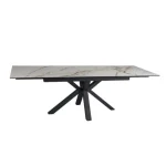 Raztegljiva jedilna miza LOKI 160 - bela mat, je narejena iz kvalitetnega kaljenega stekla in španske keramike z videzom marmorja, v beli mat barvi. Noge so