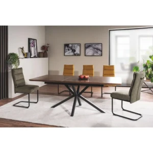 Raztegljiva jedilna miza LORBER . Raztegljiva jedilna miza LORBER predstavlja praktičnost in sodobni pristop k ureditvi jedilnega prostora. Mizna plošča je