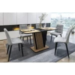 Raztegljiva jedilna miza NEVIA . Raztegljiva jedilna miza NEVIA je modernega dizajna, predstavlja praktičnost in sodobni pristop k ureditvi jedilnega