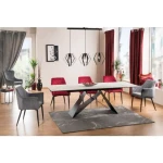 Raztegljiva jedilna miza TINE 3 . Raztegljiva jedilna miza TINE 3 je modernega dizajna. Dobavljiva v beli/črni mat barvi z učinkom marmorja. Mizna plošča