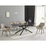 Raztegljiva jedilna miza VEKTOR . Raztegljiva jedilna miza VEKTOR je narejena do podrobnosti natančno. Očarali vas bodo njeni prefinjeno narejeni vzorci ter