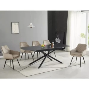 Raztegljiva jedilna miza VEKTOR . Raztegljiva jedilna miza VEKTOR je narejena do podrobnosti natančno. Očarali vas bodo njeni prefinjeno narejeni vzorci ter