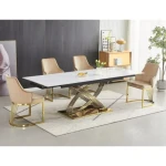 Raztegljiva jedilna miza VILIJA . Raztegljiva jedilna miza VILIJA, je moderna in elegantna jedilna miza, ki se poda v vsak prostor. Mizna plošča je narejena