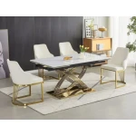 Raztegljiva jedilna miza VILIJA . Raztegljiva jedilna miza VILIJA, je moderna in elegantna jedilna miza, ki se poda v vsak prostor. Mizna plošča je narejena