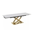 Raztegljiva jedilna miza VILIJA . Raztegljiva jedilna miza VILIJA, je moderna in elegantna jedilna miza, ki se poda v vsak prostor. Mizna plošča je narejena