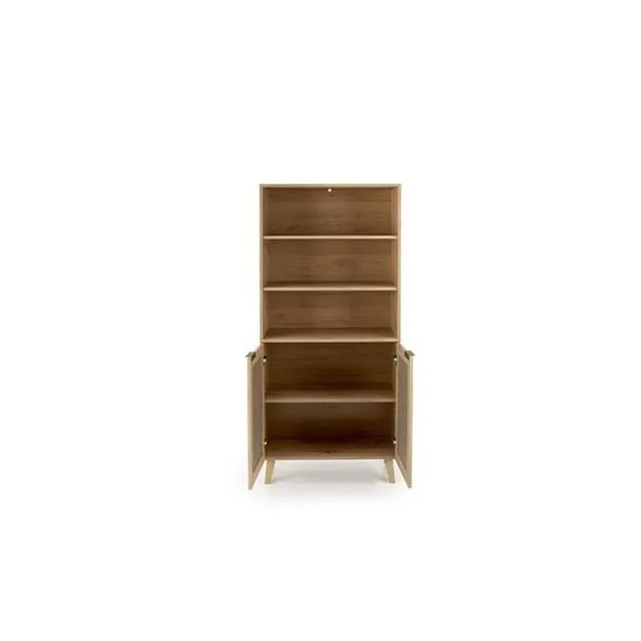 Regal BORAJA . Regal BORAJA, je praktična in elegantna, izdelana iz iverne plošče, MDF-ja in polipropilena. V barvni kombinaciji artisan hrasta in črne