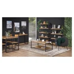 Regal MATEJ je eleganten in funkcionalen kos pohištva. Izdelan je iz MDF-ja in kovine, v sodobni kombinaciji zlate hrastove barve in črnih detajlov. Ta regal