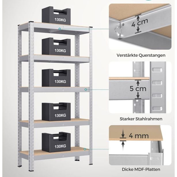 regal-songmics-150x75x30-cm-5p130kg-glr030e01-rjavo-srebrn-3500433-2 REGAL SONGMICS 150X75X30 CM 5P/130KG GLR030E01 RJAVO-SREBRN - slika 3