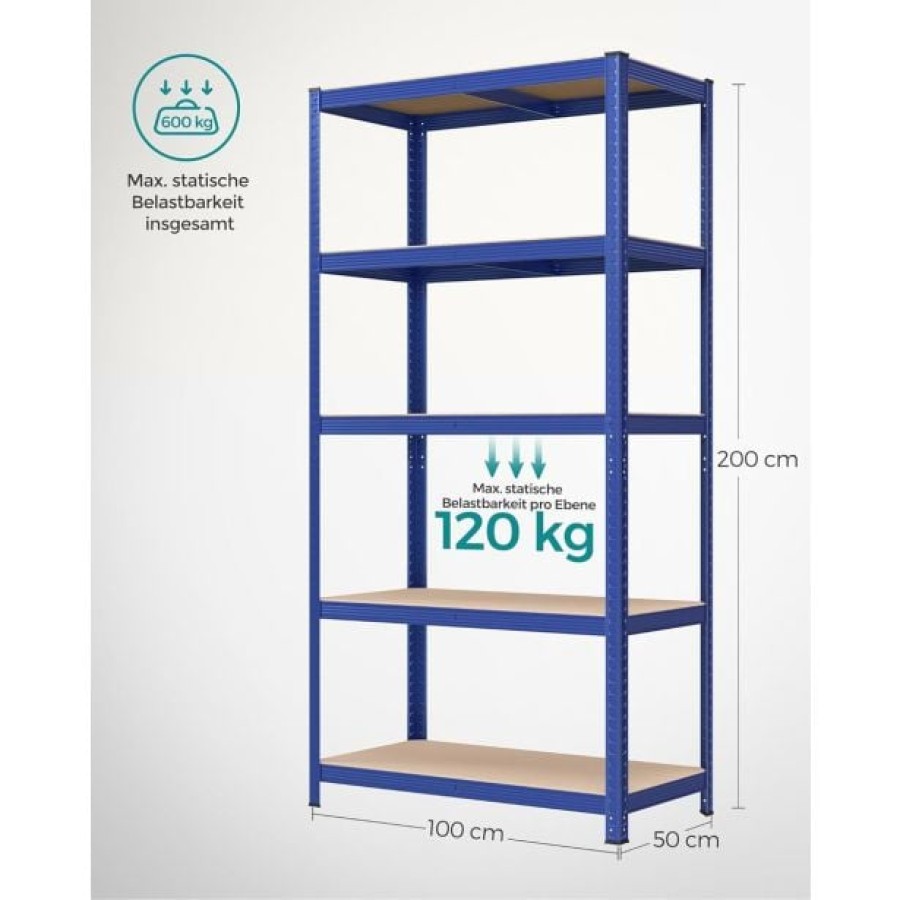 REGAL SONGMICS 200X100X50 CM 5P/120KG GLR050Q01 RJAVO-MODER - slika 5